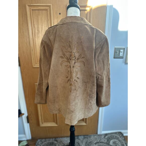 Vintage Suede Jacket Tan Brown Floral Cutout Western Boho Blazer Women’s L - Picture 3 of 10